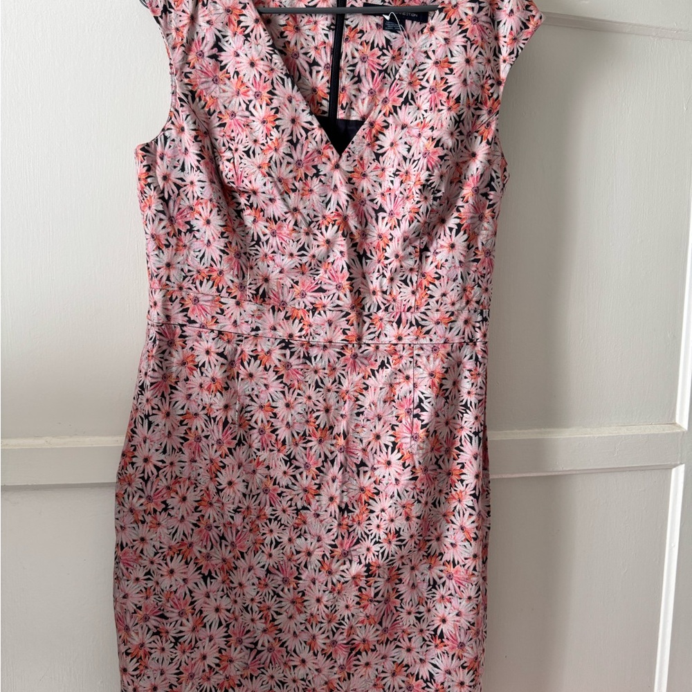 French Connection Pink & Black Floral Bacongo Daisy Cotton Dress Size12 NWT